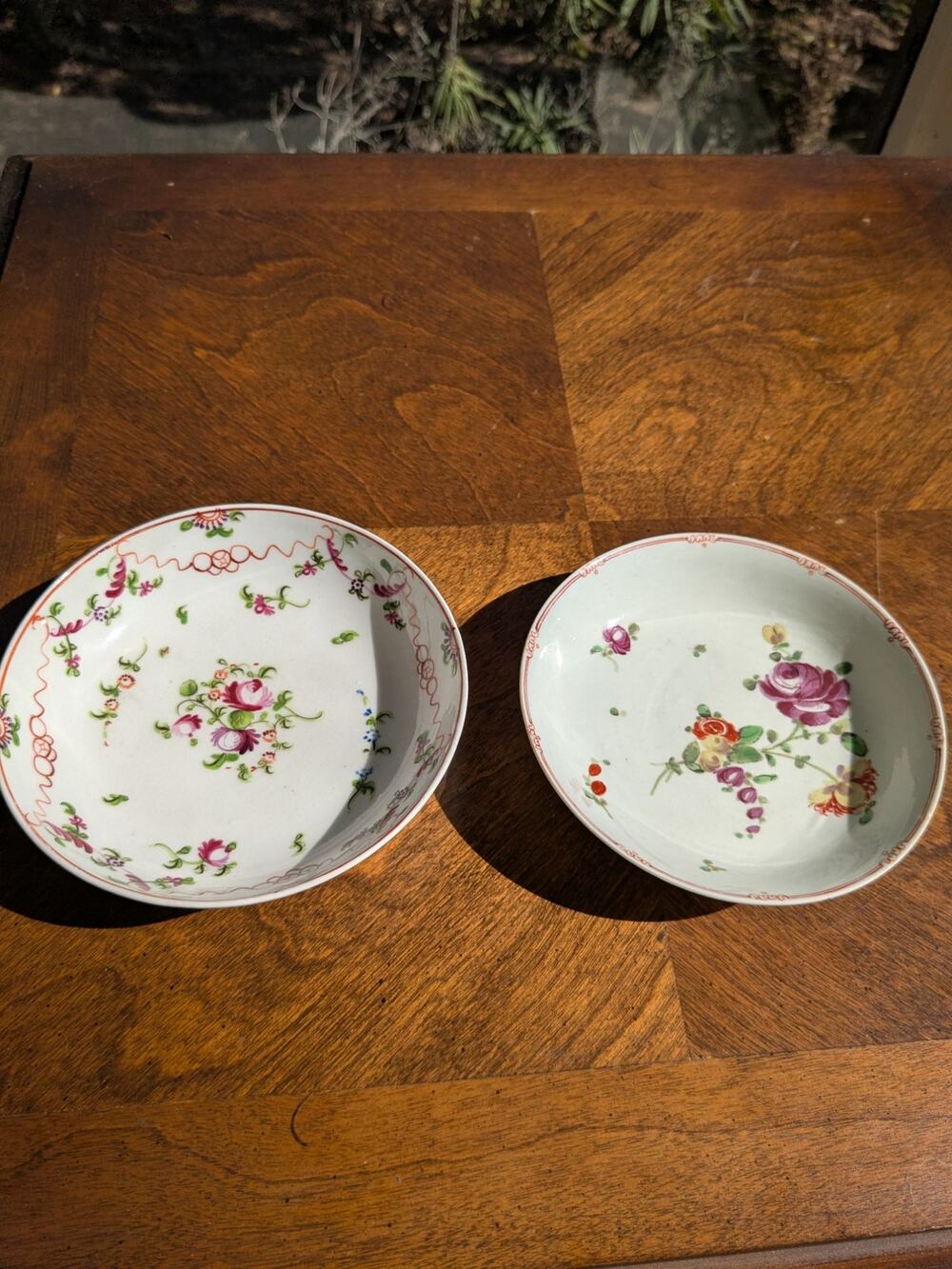 Pair Antique Chinese Export Porcelain Plates - Famille Rose Floral - 5.25"